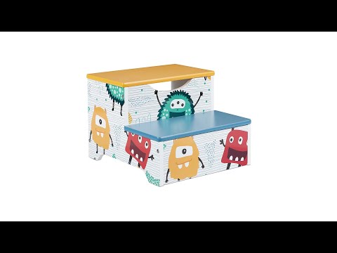 Tritthocker für Kinder Monster Blau - Weiß - Gelb - Holzwerkstoff - 33 x 25 x 36 cm