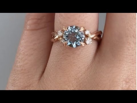 Lorixa - Rose Gold Bark Textured Split Shank 2ct Round Aquamarine Engagement Ring