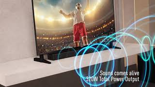 Panasonic Soundbar fina com um desempenho de graves poderoso SC-HTB490: som cinemático com graves poderosos anuncio