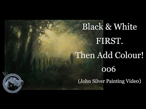 Acrylic Landscape painting Tutorial. BLACK & WHITE FIRST! (Then add colour)