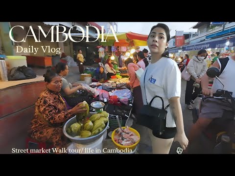 Cambodian Local Life | Phnom Penh Street Market Walk Tour – Vegetables, Fish, Chicken & Meat