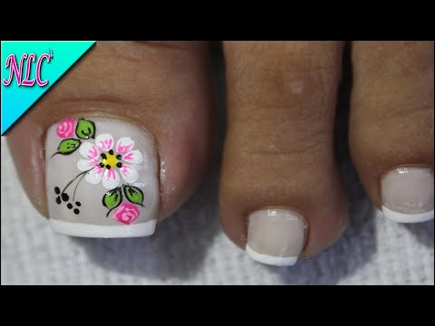DISEÑO DE UÑAS FLOR Y FRANCES PARA PIES FACIL DE HACER – FRENCH NAIL ART – FLOWERS NAIL ART – NLC