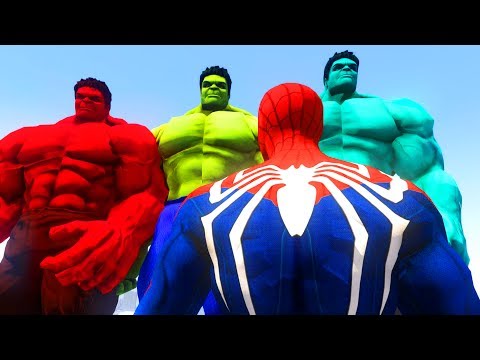 PS4 SPIDERMAN vs HULK, RED HULK & BLUE HULK - EPIC CARTOON SUPERHEROES BATTLE