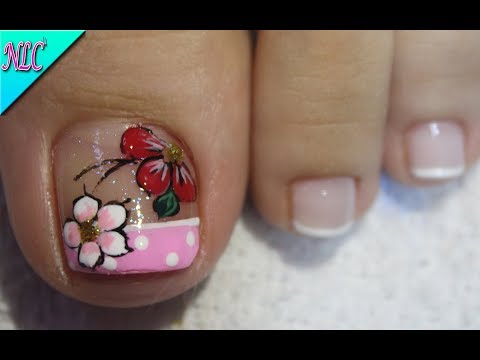 DISEÑO DE UÑAS FLORES Y FRANCÉS PARA PIES Y PRINCIPIANTES – FLOWERS NAIL ART – FRENCH NAIL ART – NLC