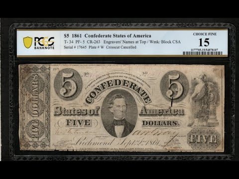 Confederate States of America - T--34 1861 $5 added - TACC Currency Portfolio
