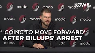 Portland Trail Blazers interim head coach Tiago Splitter speaks after Chauncey Billups arrest