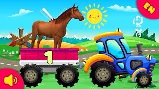 Learn numbers 1 through 5 with farm animals  The blue tractor brings the animals