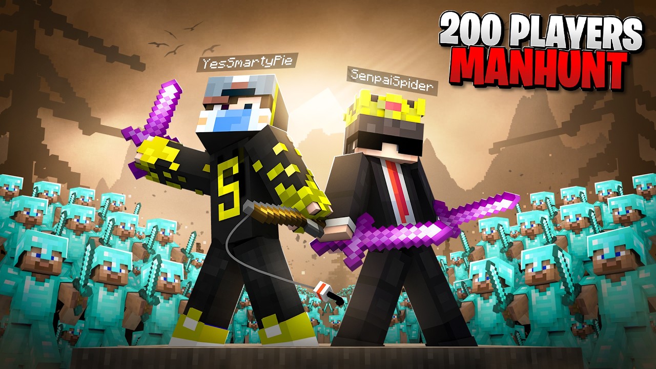 2 Speedrunners VS 200 Hunters MANHUNT ft @SenpaiSpider | Minecraft