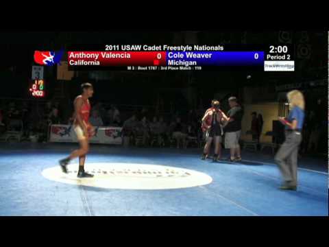 Cadet Freestyle 3rd 119 - Anthony Valencia (CA) vs. Cole Weaver (MI)