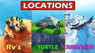 "Dance on top of a Crown of RV's, Metal Turtle & Submarine" LOCATIONS GUIDE! Fortnite Challenges