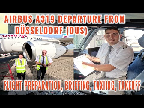 Airbus A319 | Dusseldorf (DUS) | Full flight preparation, outside check, briefing and departure 23L