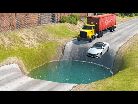 Cars vs Giant Water Hole - BeamNG.drive