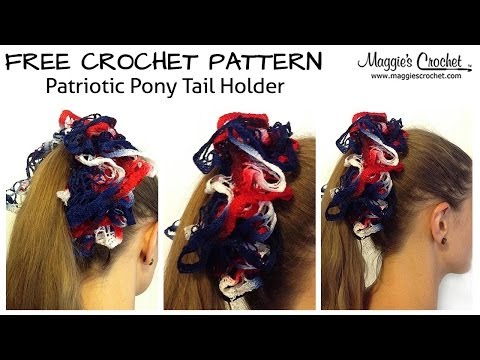 Patriotic Pony Tail Holder Free Crochet Pattern - Right Handed