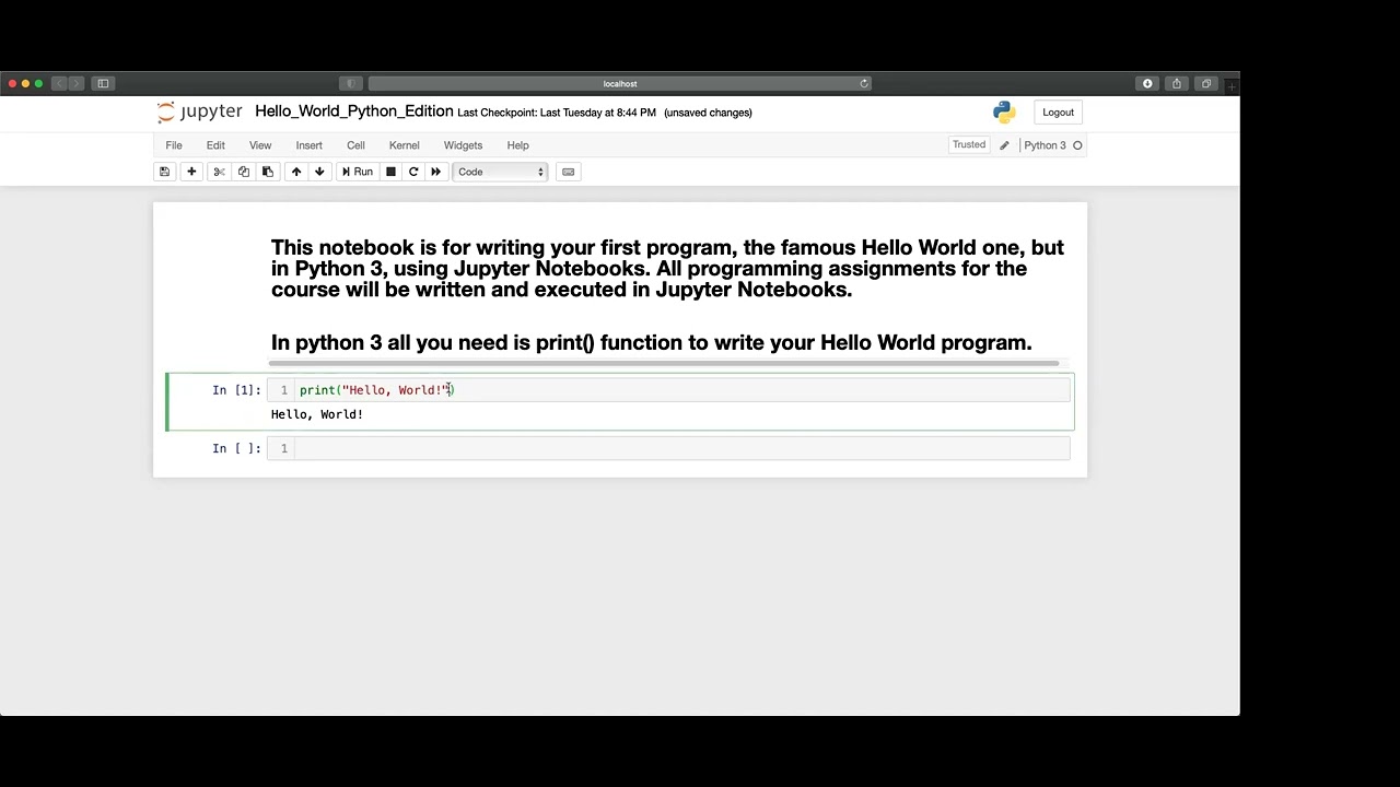 Hello World in Python 3 Using Jupyter Notebooks