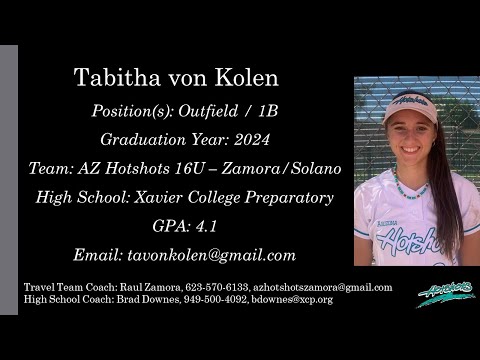 Tabitha von Kolen Softball Skills Video - 2024 Outfield 1B Slapper