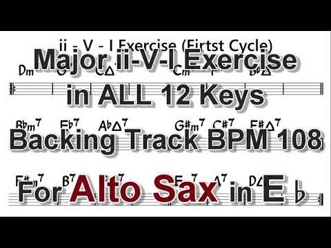 Major ii-V-I Exercise in ALL 12 keys - Backing Track for Alto Sax, BPM 108