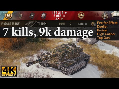 T110E4 video in Ultra HD 4K🔝 7 kills, 9k damage, 1318 exp, High Caliber🔝 World of Tanks ✔️
