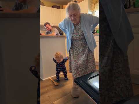 See How The Baby Copies Grandma's Sore Back! Just Like Grandma 👵😂 #FunnyBaby