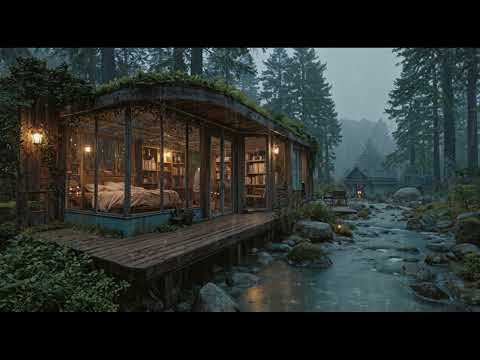 8 Hours Rain on a Cozy Cabin Roof by the Stream (4K) 🌙 | Deep Sleep, Meditation & Relaxing Sounds