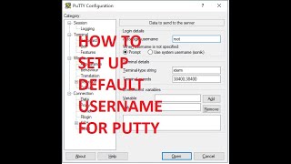 How to setup default username when logging with putty to a remote server
