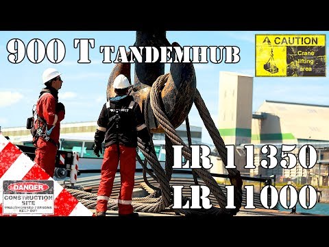 MEGAKRANE- Tandemhub 900 Tonnen!zweit-u.drittgrösster  Raupenkran von Liebherr verladen Tunnelbohrer