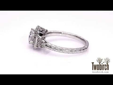 1.28 Ct. Round Vintage Halo Engagement Ring with Engraved Shank-TwoBirch - TB-ENG-220-WG-FL