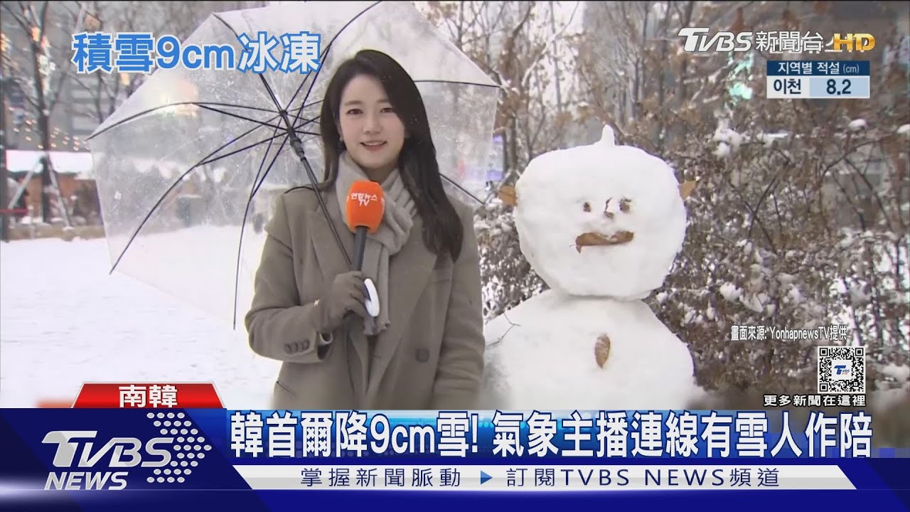南韓首爾大雪!一早降9cm雪 氣象主播連線有雪人作陪