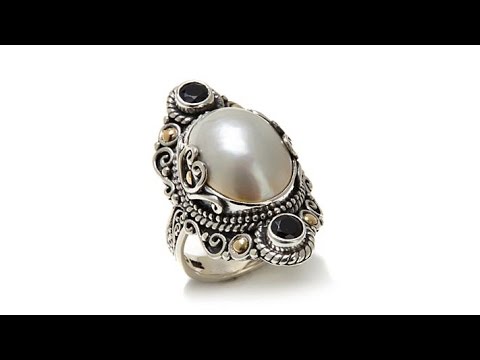 Bali Designs Mab Pearl and Gemstone 2Tone Ring