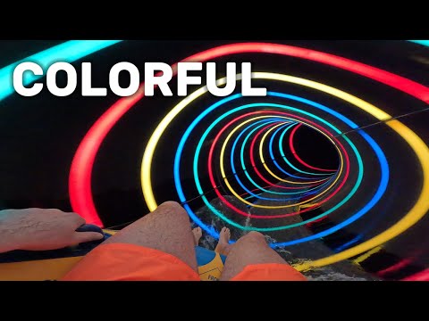 COLORFUL Water Slide in Water Park Aquagranda Livigno Italy, POV 4k