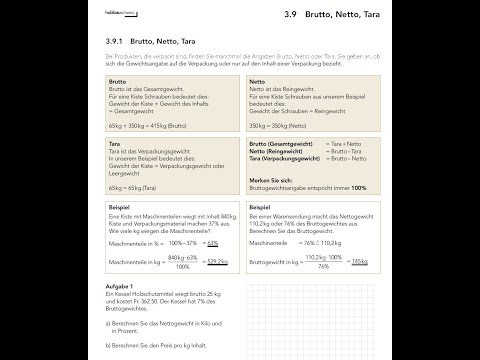 Mathematik Zimmerleute 3 9 Brutto Netto Tara