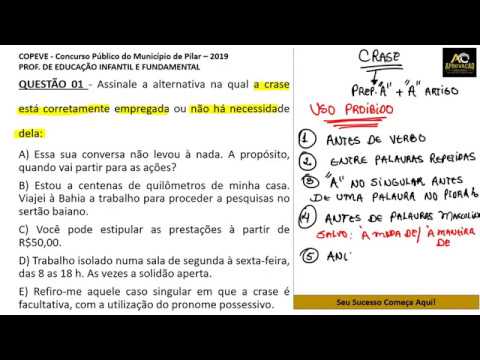 LÍNGUA PORTUGUESA - CRASE! Resolução de questão - Banca COPEVE