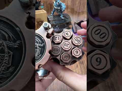 Bear Dice: Unique Dice Red Copper Metal Revolver + Bullet Head Set #dnd5e #dnd #dnddiceset