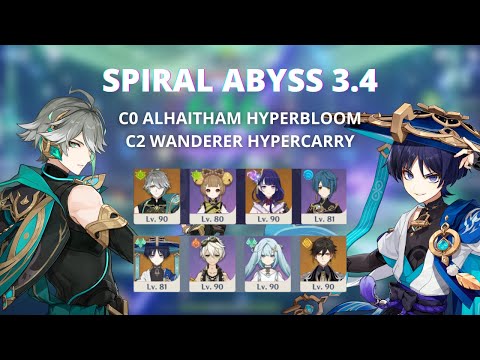 C0 Alhaitham Hyperbloom & C2 Wanderer Hyper - 3.4 Spiral Abyss Floor 12 Full Stars [Genshin Mobile]