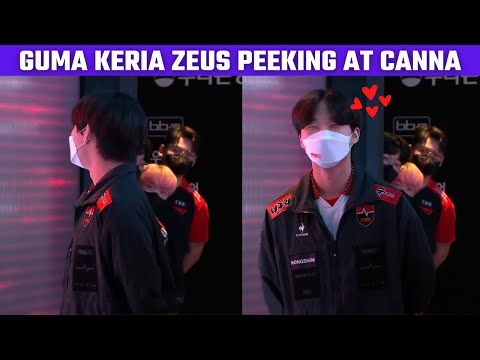 Gumayusi, Keria and Zeus peeking at Canna | T1 vs NS | 2022 LCK Summer | T1 cute moments