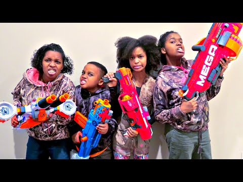 GIANT Nerf GAME For 24 Hour Challenge!! - Shasha And Shiloh EPIC Nerf Mega Mastodon - Onyx Kids