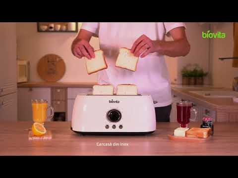 Prajitor de Paine cu 4 Felii Biovita CLASSIC-4, din Inox, 1500W, 6 Trepte, Afisaj Digital, Crem - eMAG.ro