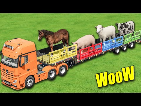 TRANSPORT OF COLORS ! HORSE , PIG , SHEEP , COW ! Animals on LOW LOADER ! Farming Simulator 22