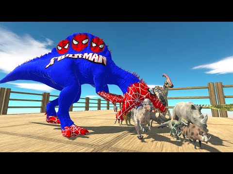 SPEED RACE ANIMALS VS DINOSAURS ESCAPE FROM SPIDERMAN SPINO - Animal Revolt Battle Simulator