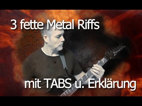 3 fat metal riffs for beginners with TABS and explanation - learn 180 BPM rhythm electric guitar