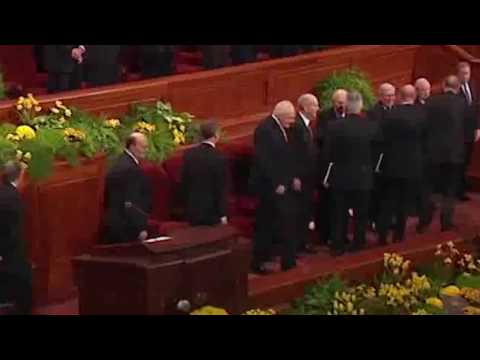 Fist bump after conference  (L Tom  Perry, David A Bednar)