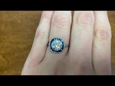 2.01ct Old European Cut Diamond and Sapphire Halo Engagement Ring - Houston Ring - Hand Video