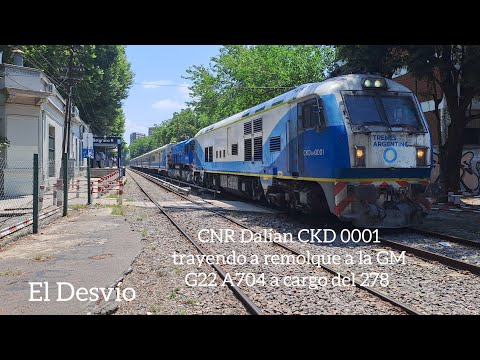 CNR Dalian CKD 0001 trayendo a remolque GM G22 A704 y a cargo del 278 pasando Est Belgrano R 13/1/26
