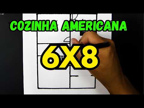planta baixa 6x8 com 2 quartos | cozinha americana