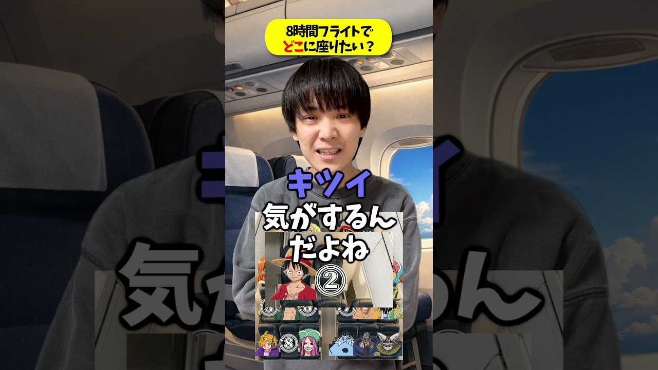 あなたならどこの席に座りたい???ワンピースキャラと8時間飛行機✈️