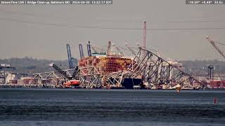Cleanup on the Francis Scott Key Bridge continues as debris is removed from the Dali