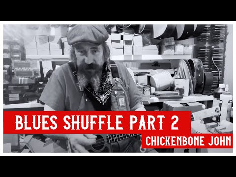 Part 2 - Blues Shuffle on Cigar Box Guitar - rhythm technique, turnaround, rundowns & walking bass