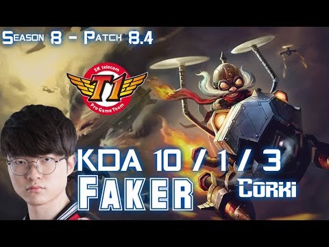 SKT T1 Faker CORKI vs RYZE Mid - Patch 8.4 KR Ranked