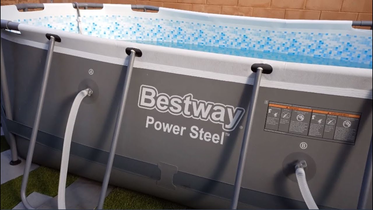 Bestway 14 x 8 x 39.5 Above Ground Pool Setup on Synthetic Grass