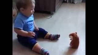 Baby scared of Talking Hamster toy