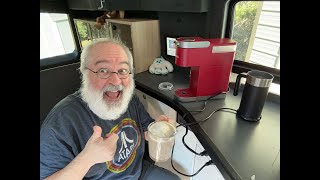 Making a Latte with Bigfoot - a Sasquatch Pleasureway Tofino Coffee - Class B RV - Espresso - Keurig